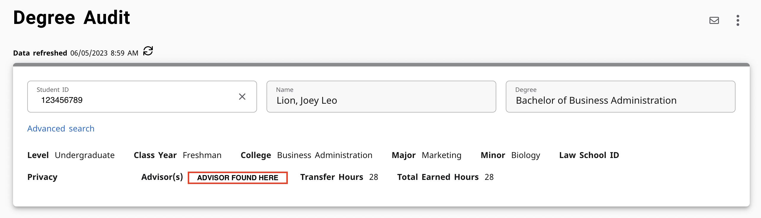 Academic Advisor found on Degree Works
